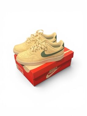 Nike Cream Low-Top Sneakers with Green Swoosh